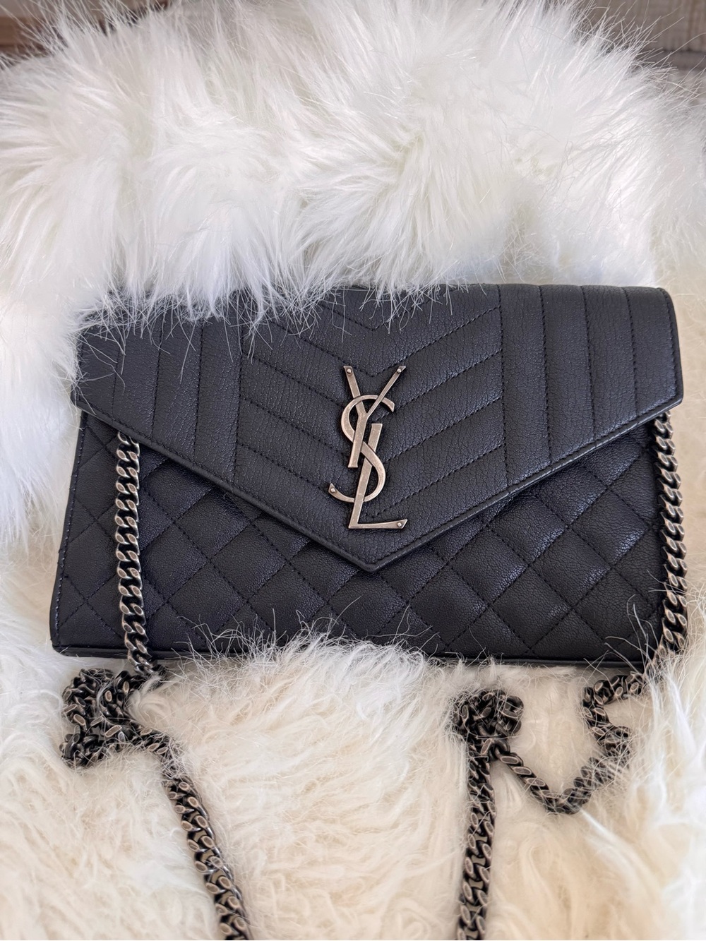 Saint Laurent Black Quilted Envelope Chain Crossbody